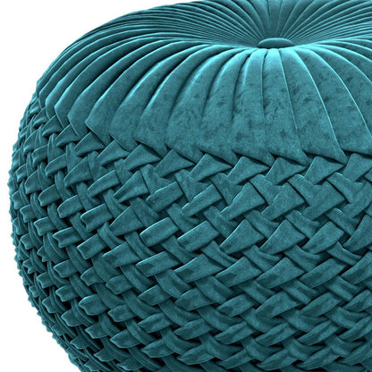20" Teal Blue Velvet Tufted Round Pouf Ottoman HomeRoots