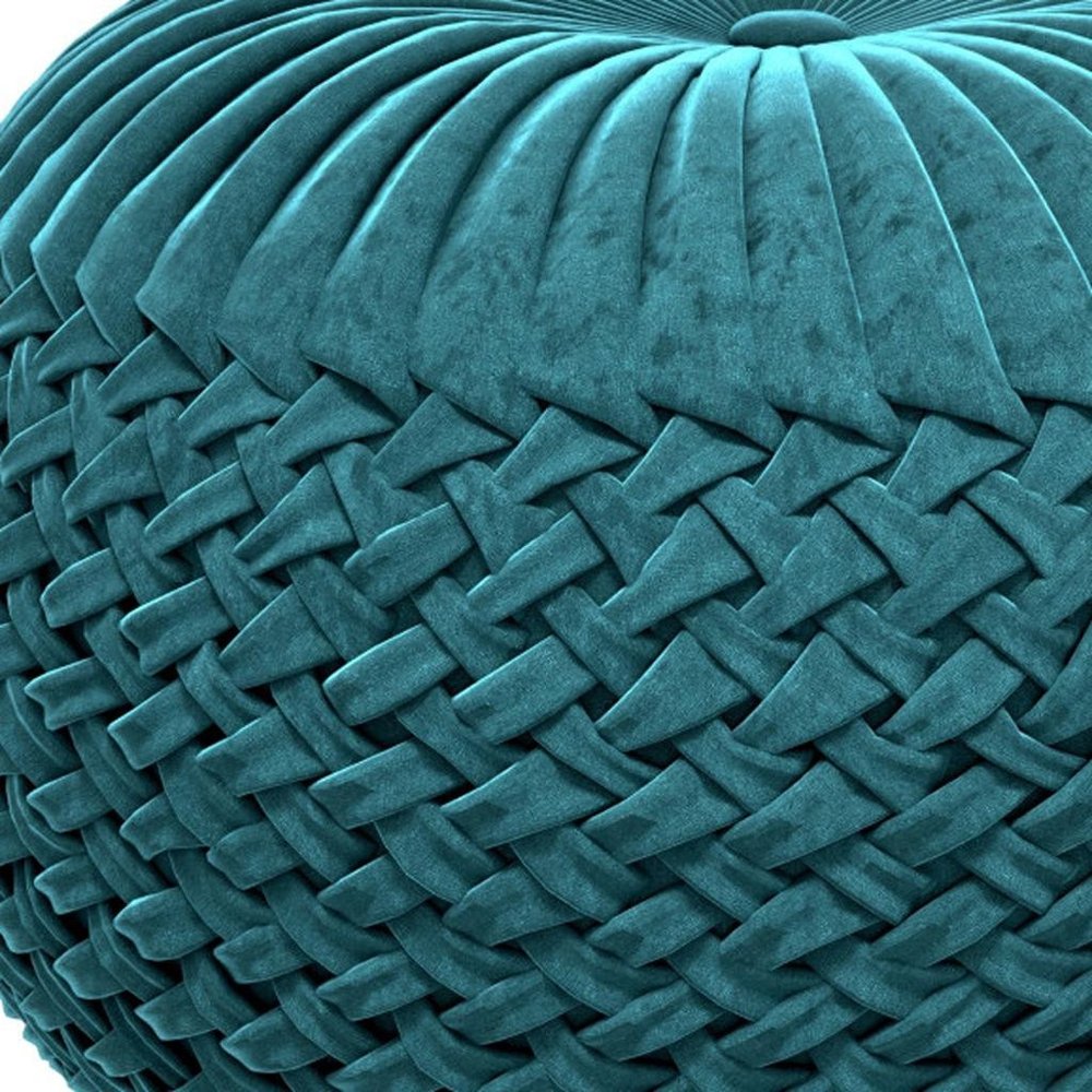 20" Teal Blue Velvet Tufted Round Pouf Ottoman — view 10