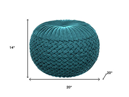 20" Teal Blue Velvet Tufted Round Pouf Ottoman HomeRoots