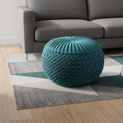 20" Teal Blue Velvet Tufted Round Pouf Ottoman HomeRoots