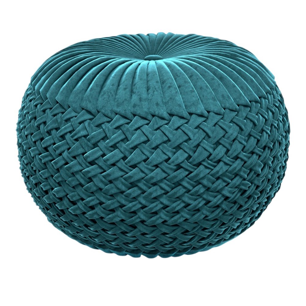 20" Teal Blue Velvet Tufted Round Pouf Ottoman HomeRoots