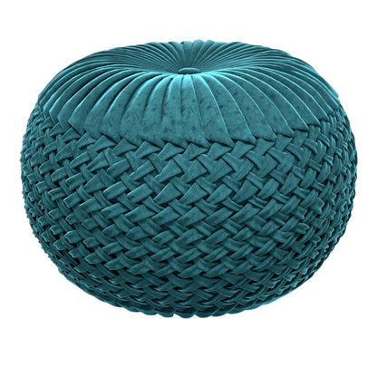 20" Teal Blue Velvet Tufted Round Pouf Ottoman HomeRoots