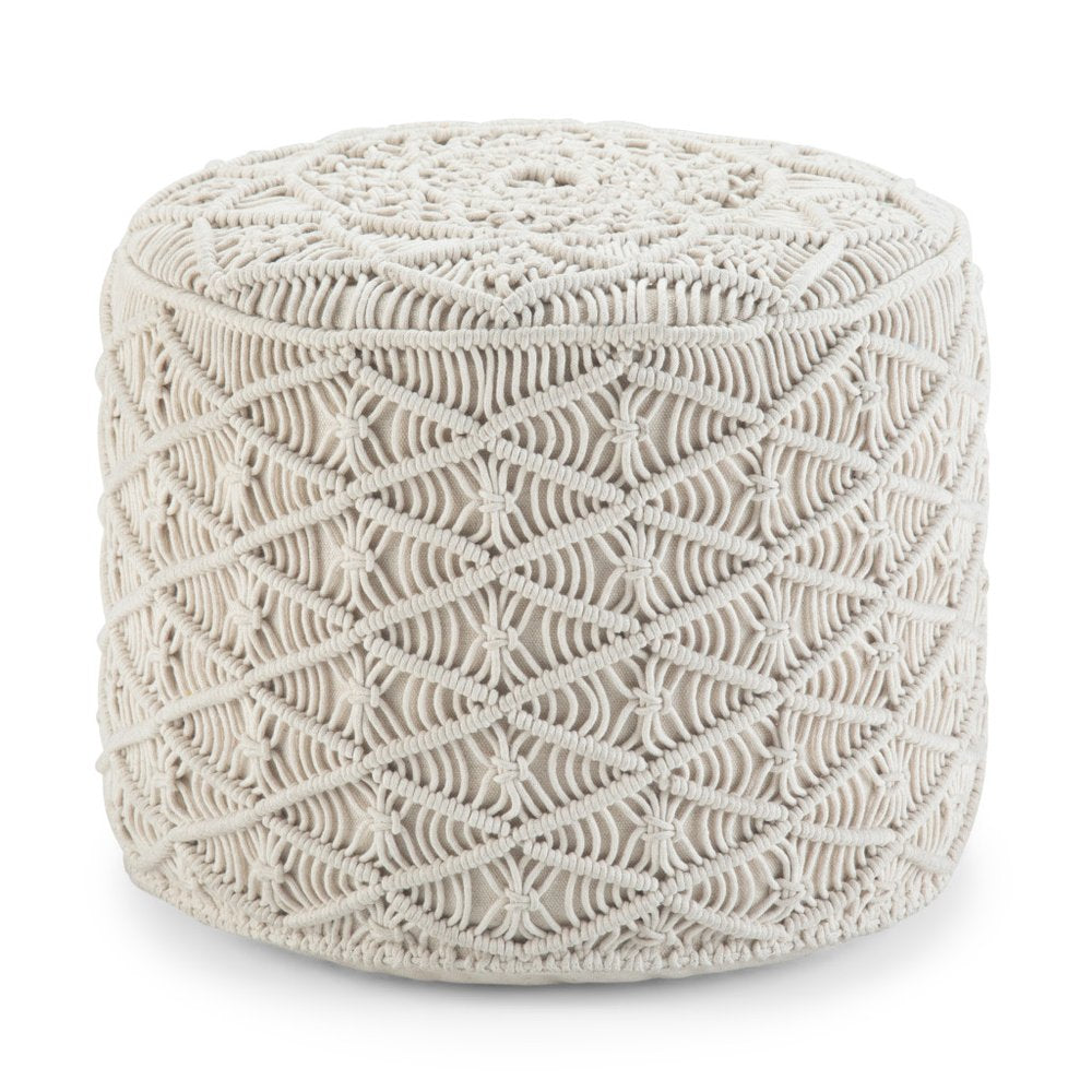 18" Off White Cotton Geometric Round Pouf Ottoman — view 1