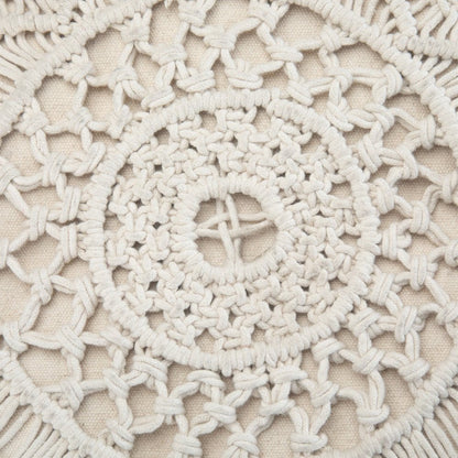 18" Off White Cotton Geometric Round Pouf Ottoman HomeRoots