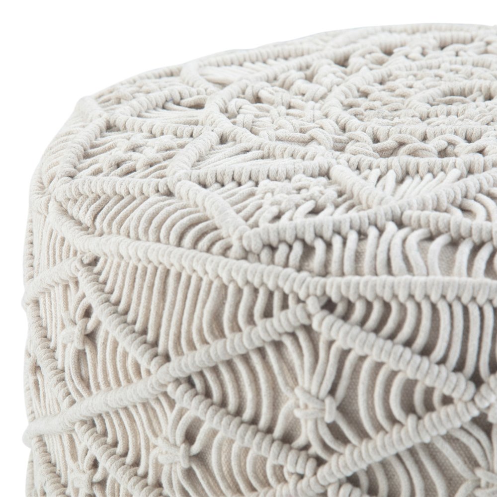 18" Off White Cotton Geometric Round Pouf Ottoman — view 4