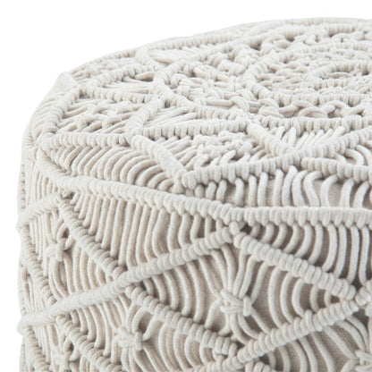 18" Off White Cotton Geometric Round Pouf Ottoman HomeRoots