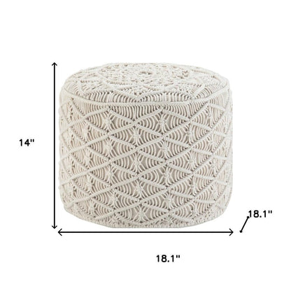 18" Off White Cotton Geometric Round Pouf Ottoman HomeRoots
