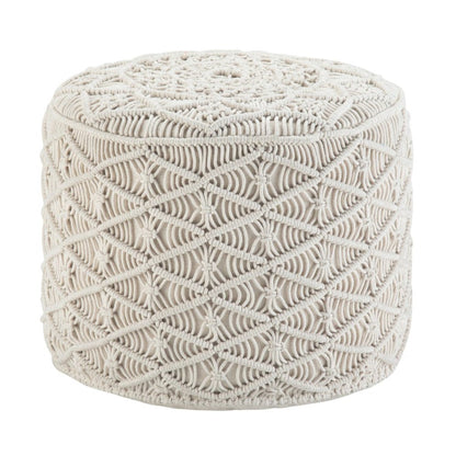 18" Off White Cotton Geometric Round Pouf Ottoman HomeRoots