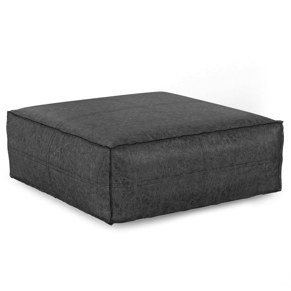 36" Black Faux Leather Pouf Ottoman HomeRoots
