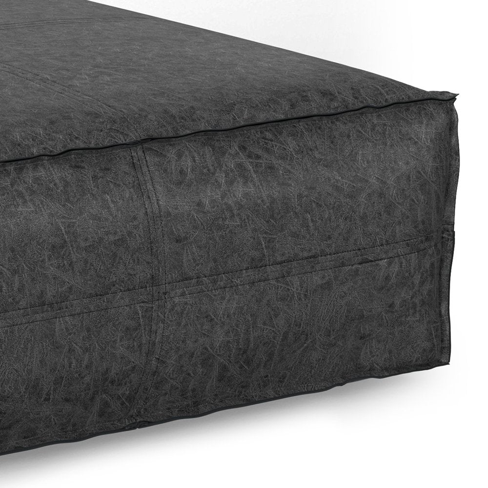 36" Black Faux Leather Pouf Ottoman HomeRoots