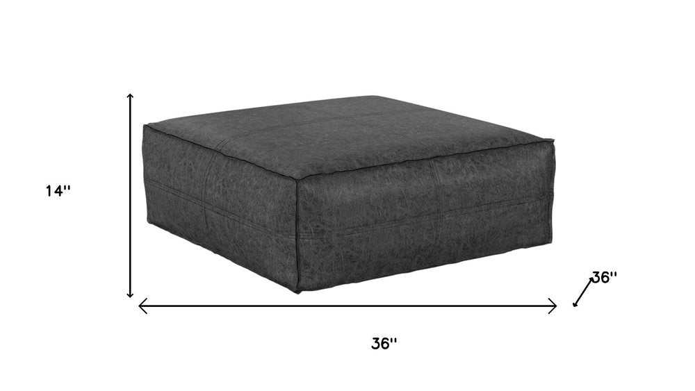36" Black Faux Leather Pouf Ottoman HomeRoots