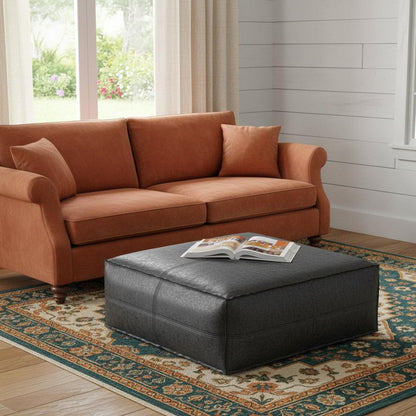 36" Black Faux Leather Pouf Ottoman HomeRoots