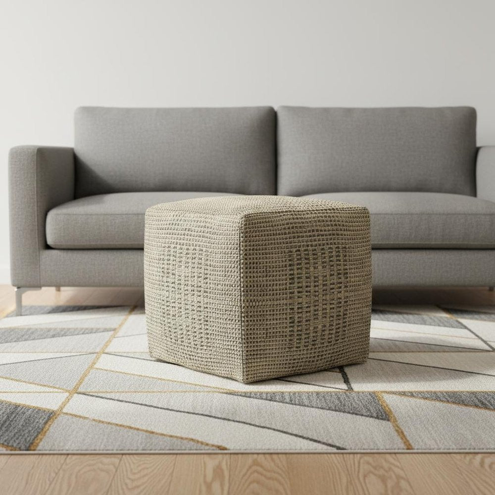 18" Gray and Natural Jute Cube Pouf Ottoman HomeRoots