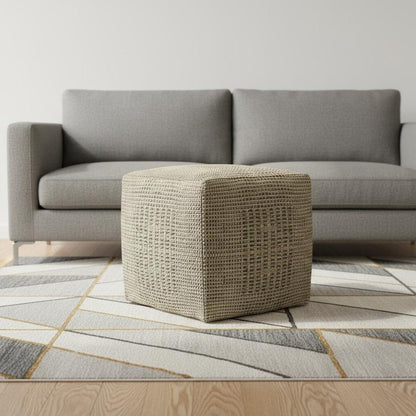 18" Gray and Natural Jute Cube Pouf Ottoman HomeRoots