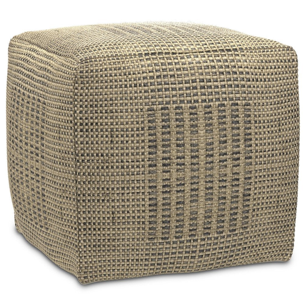 18" Gray and Natural Jute Cube Pouf Ottoman — view 1