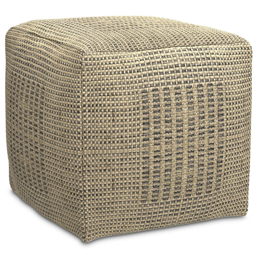 18" Gray and Natural Jute Cube Pouf Ottoman HomeRoots