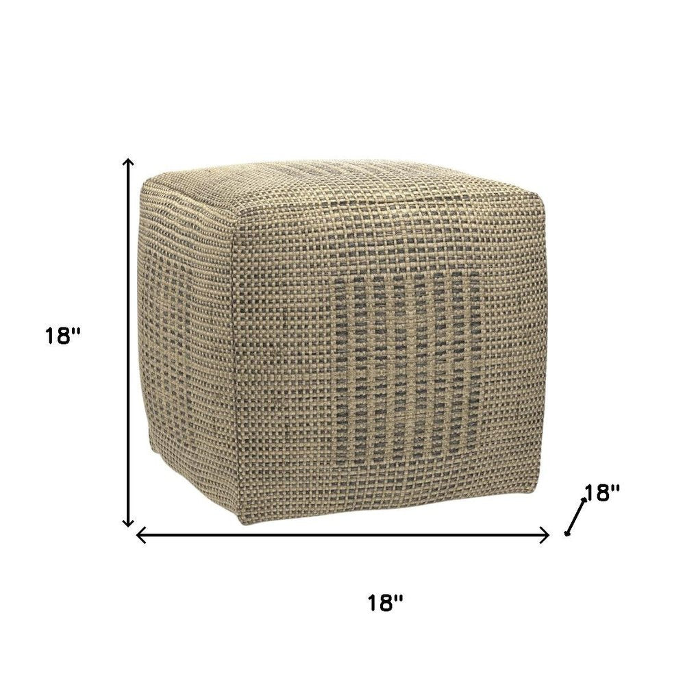 18" Gray and Natural Jute Cube Pouf Ottoman HomeRoots