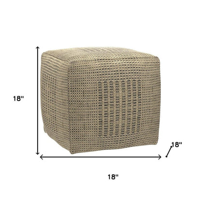 18" Gray and Natural Jute Cube Pouf Ottoman HomeRoots