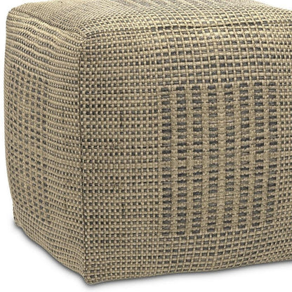 18" Gray and Natural Jute Cube Pouf Ottoman HomeRoots