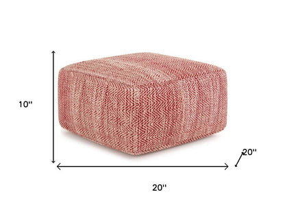 20" Maroon and Cream Cotton Chevron Pouf Ottoman HomeRoots
