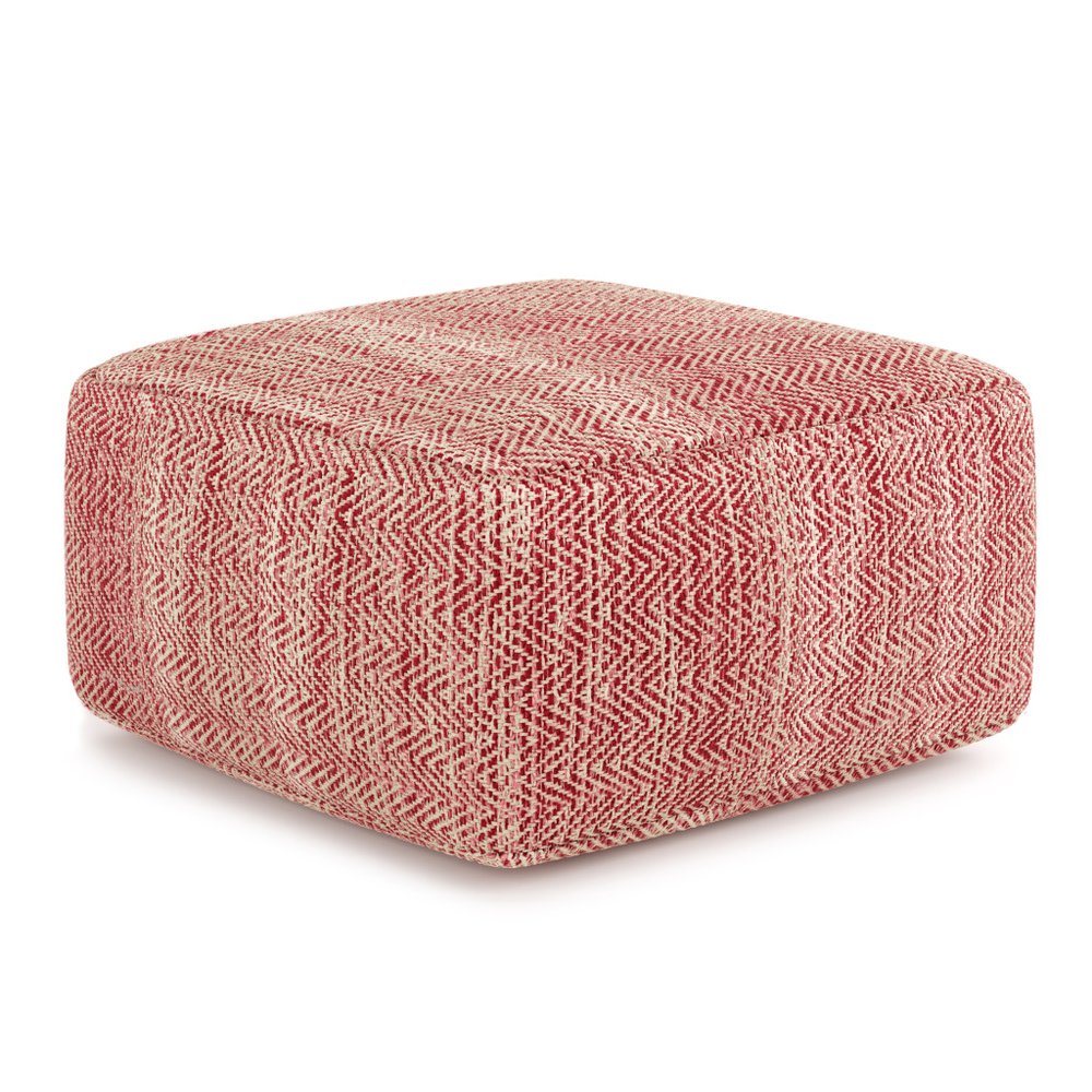 20" Maroon and Cream Cotton Chevron Pouf Ottoman HomeRoots
