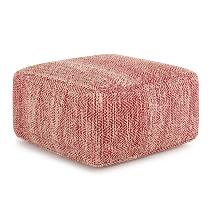 20" Maroon and Cream Cotton Chevron Pouf Ottoman HomeRoots