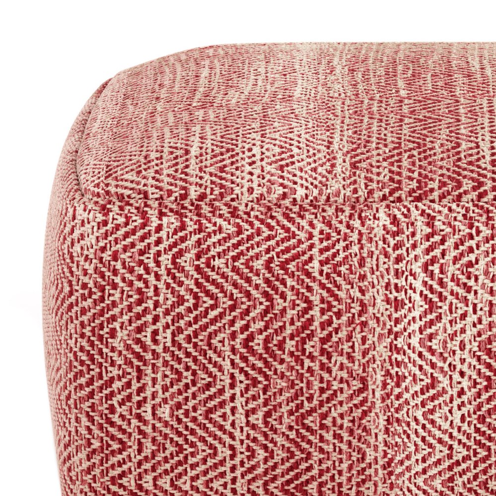20" Maroon and Cream Cotton Chevron Pouf Ottoman HomeRoots