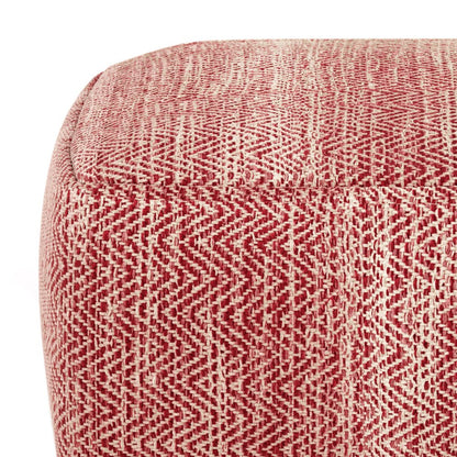 20" Maroon and Cream Cotton Chevron Pouf Ottoman HomeRoots