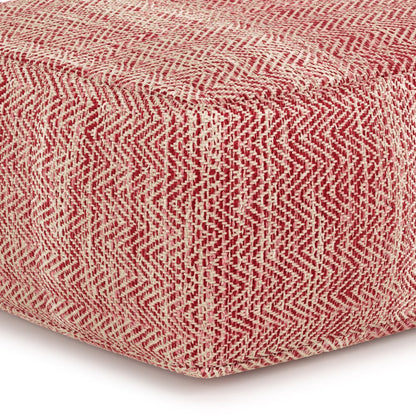 20" Maroon and Cream Cotton Chevron Pouf Ottoman HomeRoots