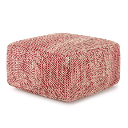 20" Maroon and Cream Cotton Chevron Pouf Ottoman HomeRoots