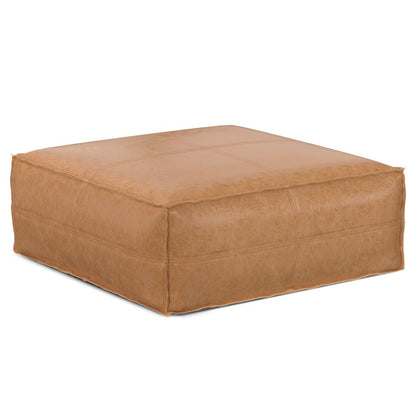 36" Brown Faux Leather Pouf Ottoman HomeRoots
