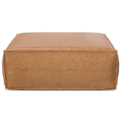36" Brown Faux Leather Pouf Ottoman HomeRoots