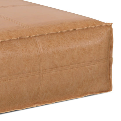 36" Brown Faux Leather Pouf Ottoman HomeRoots
