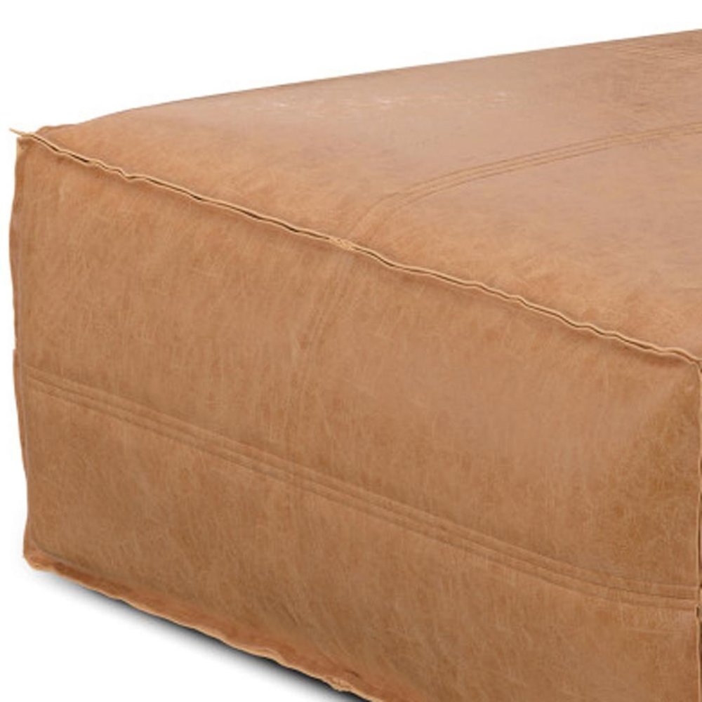 36" Brown Faux Leather Pouf Ottoman HomeRoots