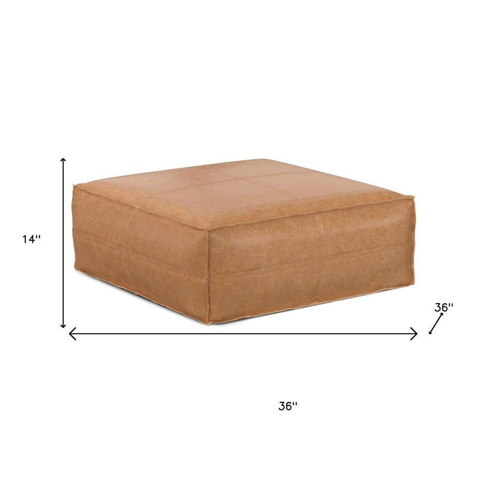 36" Brown Faux Leather Pouf Ottoman — view 13