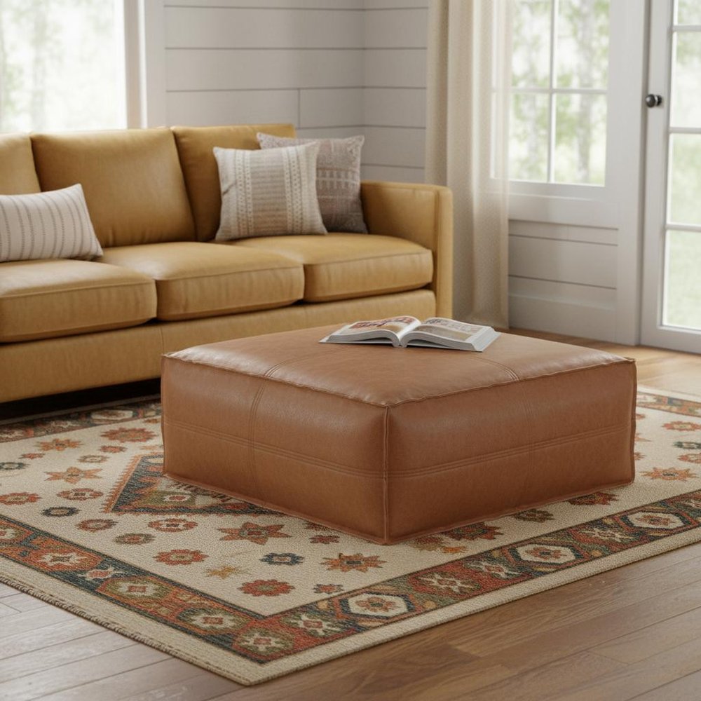 36" Brown Faux Leather Pouf Ottoman — view 14