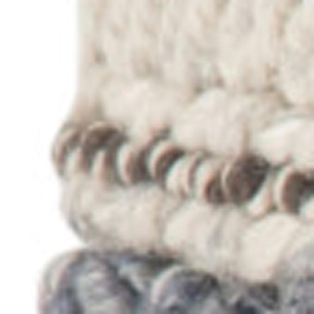 18" Blue Brown and Off White Cotton and Wool Striped Pouf Ottoman — view 12
