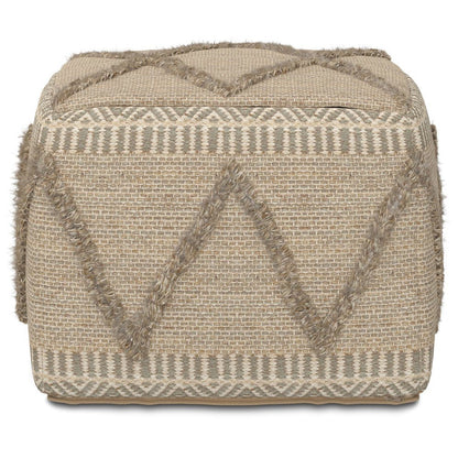 18" Gray and Tan Cotton and Wool Geometric Pouf Ottoman HomeRoots