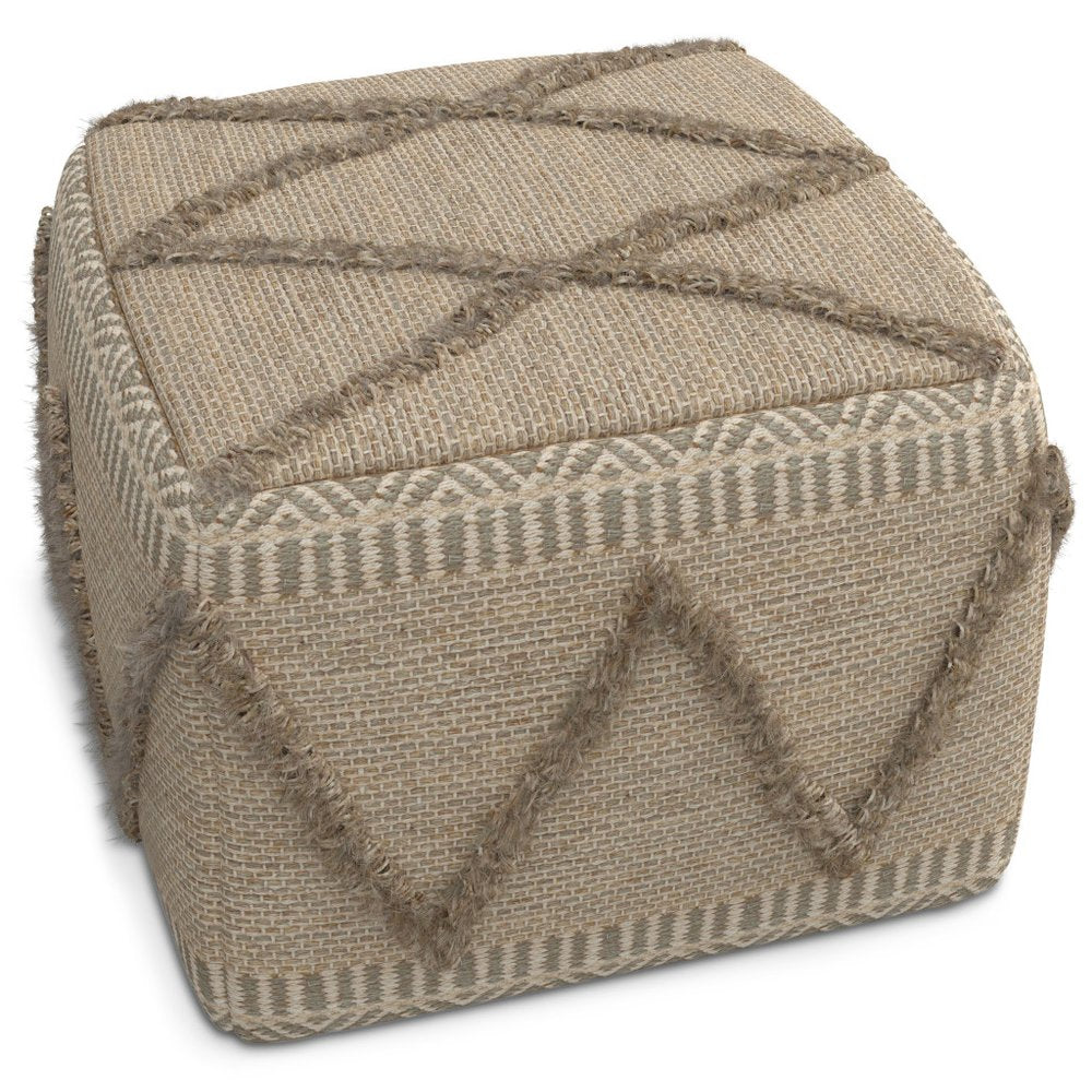 18" Gray and Tan Cotton and Wool Geometric Pouf Ottoman — view 4