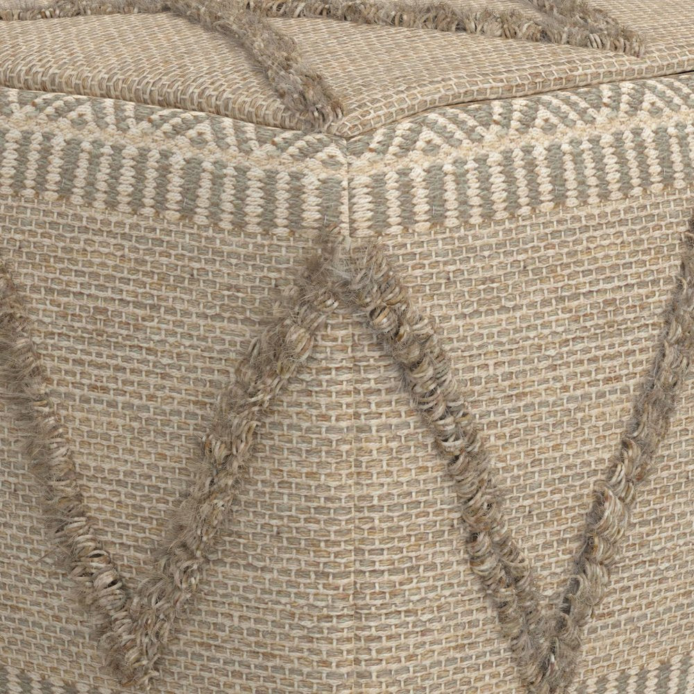 18" Gray and Tan Cotton and Wool Geometric Pouf Ottoman HomeRoots