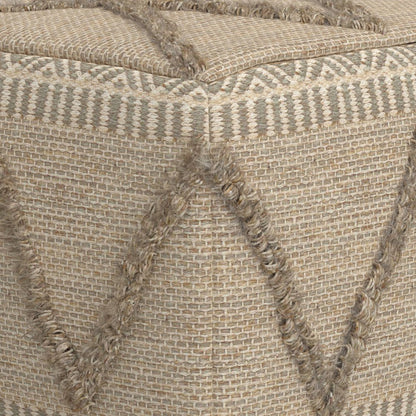 18" Gray and Tan Cotton and Wool Geometric Pouf Ottoman HomeRoots