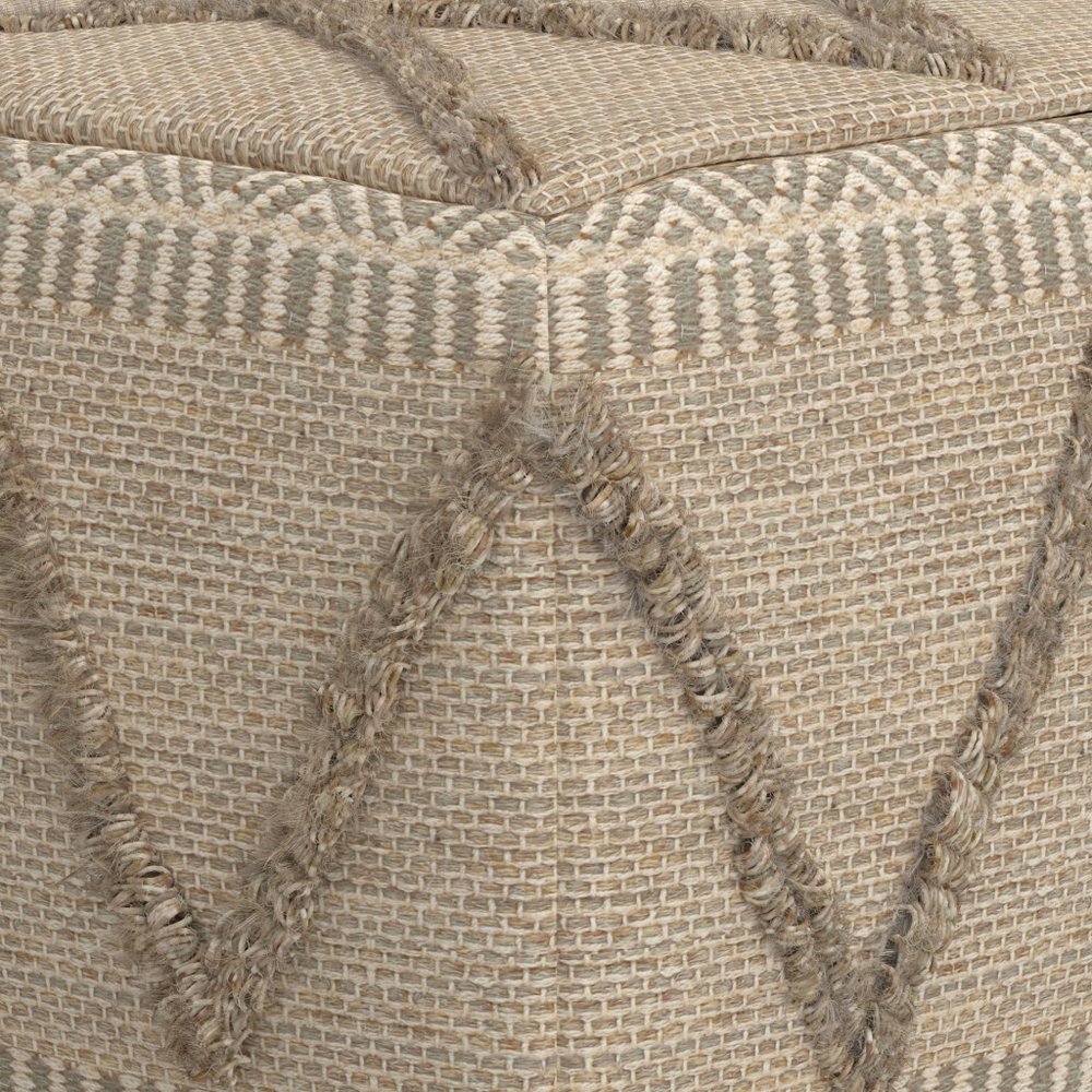 18" Gray and Tan Cotton and Wool Geometric Pouf Ottoman — view 5