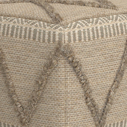18" Gray and Tan Cotton and Wool Geometric Pouf Ottoman