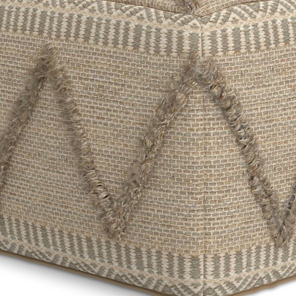 18" Gray and Tan Cotton and Wool Geometric Pouf Ottoman — view 6