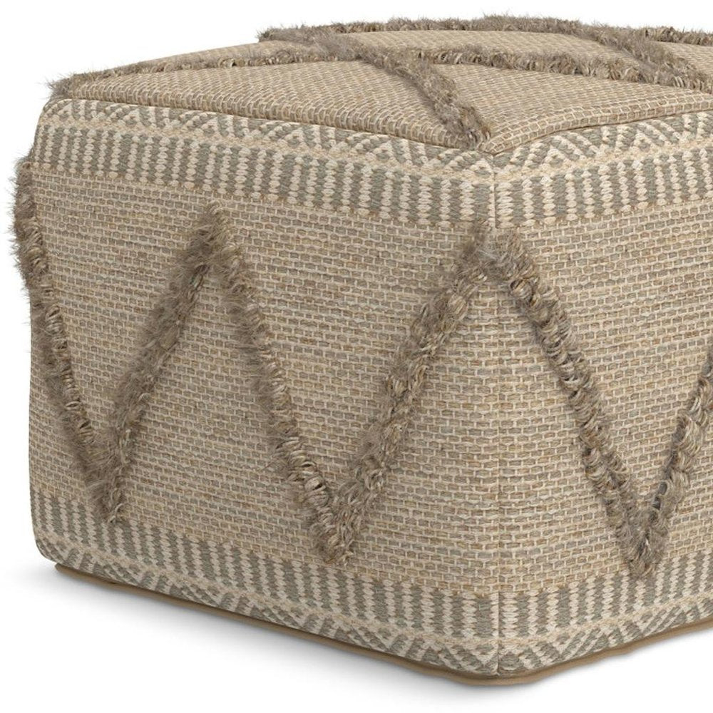 18" Gray and Tan Cotton and Wool Geometric Pouf Ottoman — view 7