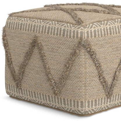 18" Gray and Tan Cotton and Wool Geometric Pouf Ottoman HomeRoots