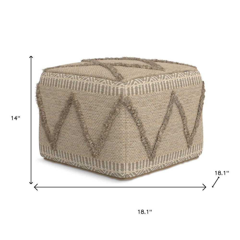 18" Gray and Tan Cotton and Wool Geometric Pouf Ottoman HomeRoots