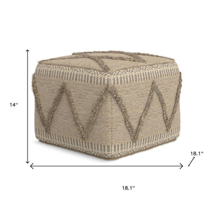 18" Gray and Tan Cotton and Wool Geometric Pouf Ottoman HomeRoots