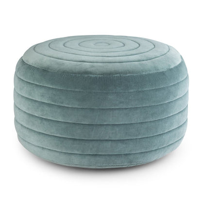 20" Turquoise Velvet Ribbed Round Pouf Ottoman HomeRoots
