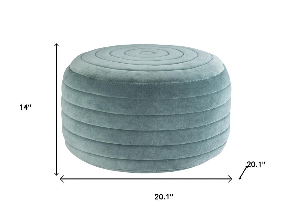 20" Turquoise Velvet Ribbed Round Pouf Ottoman — view 9